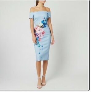 Ted Baker Chic Blue Floral Off-Shoulder Midi Dress